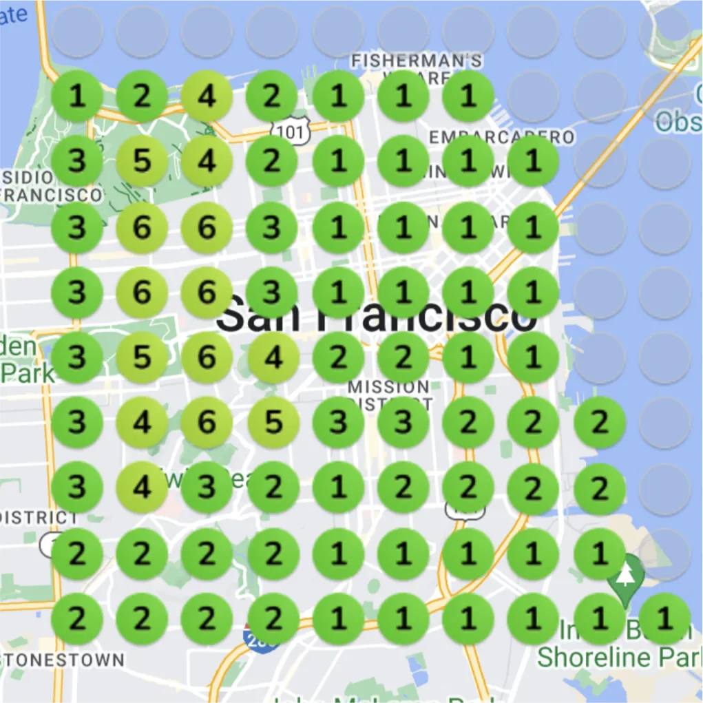 Restaurant local rank grid after